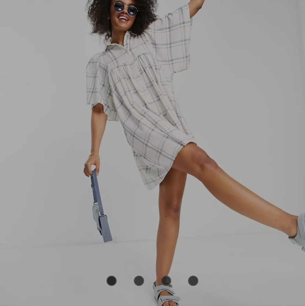 ASOS DESIGN shirt smock mini dress with kimono sleeve in check size US 8. New.